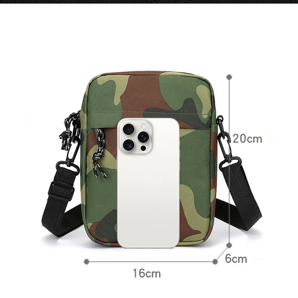 Herren Umhängetasche, kleine quadratische Nylon-Camouflage-Umhängetasche, minimalistisches Design, leicht, lässig, Reißverschluss, Kuriertasche