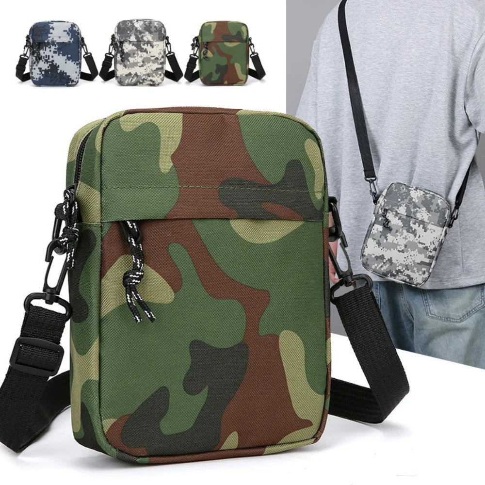 Herren Umhängetasche, kleine quadratische Nylon-Camouflage-Umhängetasche, minimalistisches Design, leicht, lässig, Reißverschluss, Kuriertasche