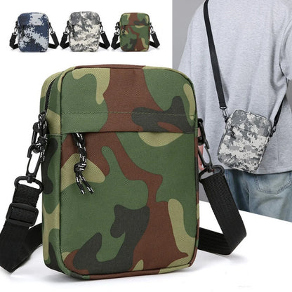 Herren Umhängetasche, kleine quadratische Nylon-Camouflage-Umhängetasche, minimalistisches Design, leicht, lässig, Reißverschluss, Kuriertasche