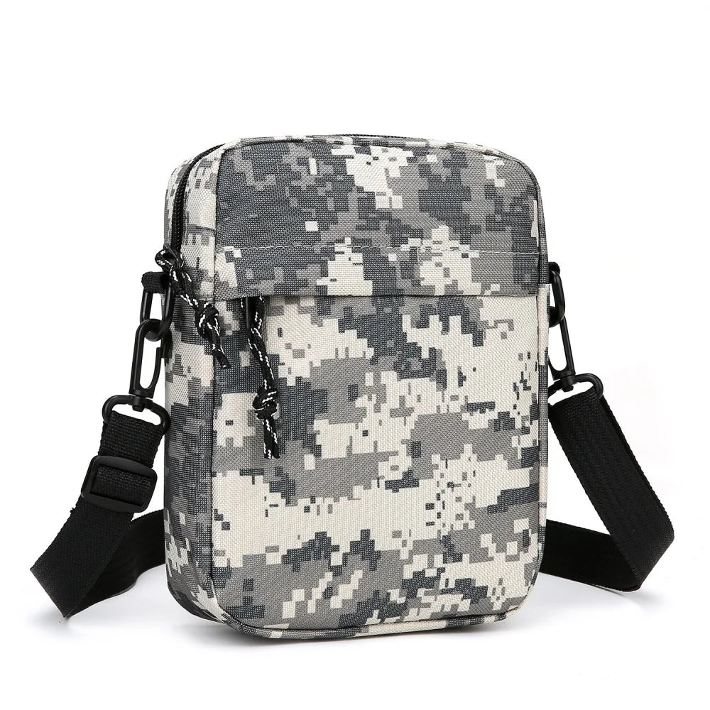 Herren Umhängetasche, kleine quadratische Nylon-Camouflage-Umhängetasche, minimalistisches Design, leicht, lässig, Reißverschluss, Kuriertasche