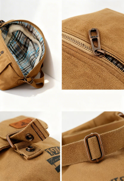 Satchel Bag CanvasSatch — Casual Messenger Shoulder Bag - Zipper and Hardware Close-Up