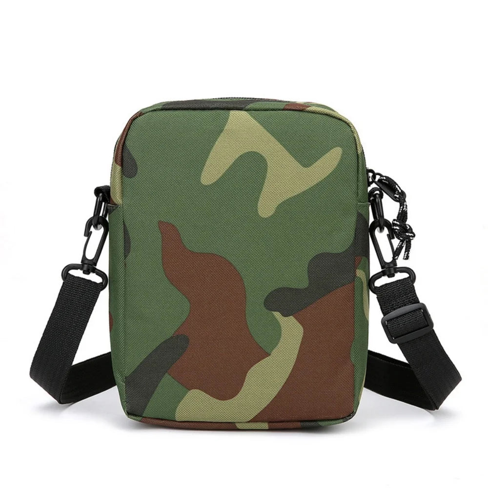 Herren Umhängetasche, kleine quadratische Nylon-Camouflage-Umhängetasche, minimalistisches Design, leicht, lässig, Reißverschluss, Kuriertasche