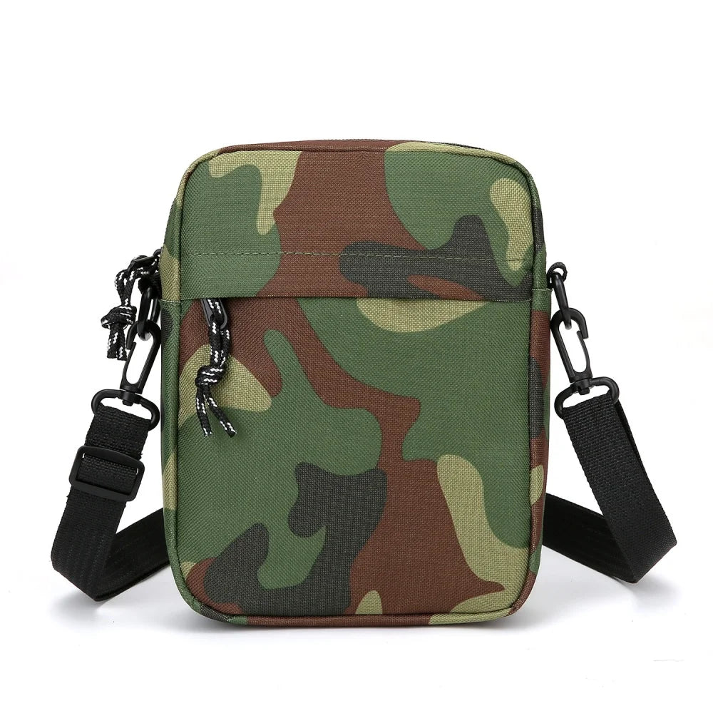 Herren Umhängetasche, kleine quadratische Nylon-Camouflage-Umhängetasche, minimalistisches Design, leicht, lässig, Reißverschluss, Kuriertasche
