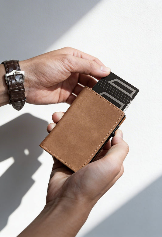 Ultra-thin Minimalist Vintage Brown Wallet with Coin Pocket and Pop-up Credit Card Holder