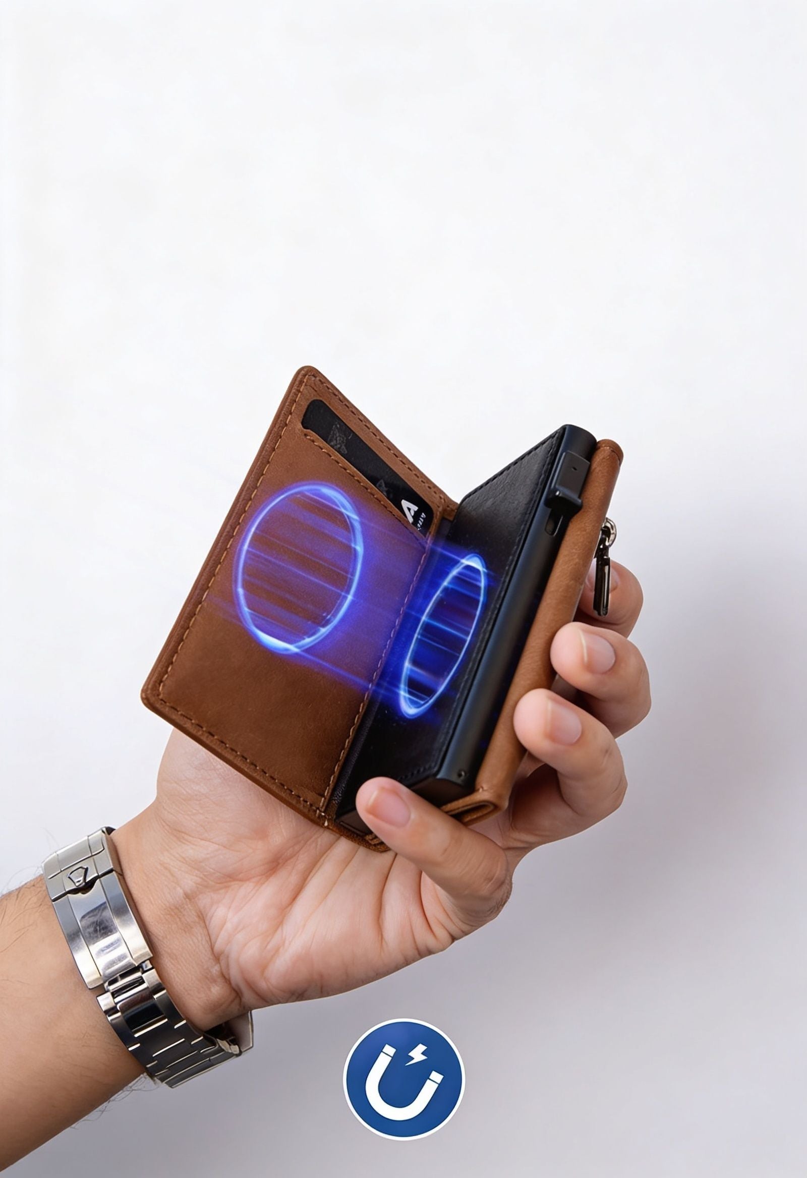 Sleek Vintage Brown Wallet with Pop-up Card Holder - RFID Blocking Technology Detail