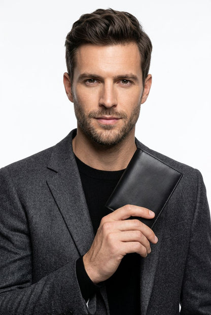 Elegant Vintage Leather Wallet for Modern Men | RFID Slim Leather... - Black - Men's Wallet