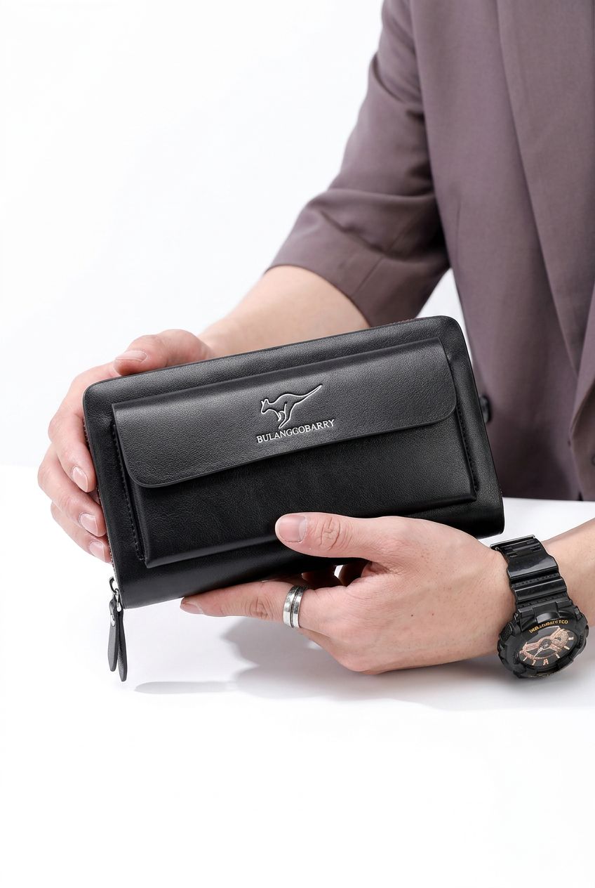 Sophisticated Men's Clutch Bag - Large Capacity & Style - Black - Men's Bag