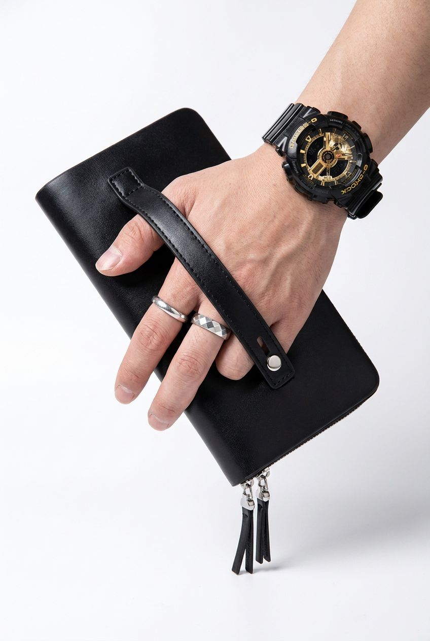 Sophisticated Men's Clutch Bag - Large Capacity & Style - Black - Men's Bag