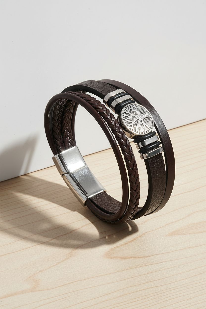 Trendy And Minimalist PU Leather Bracelet, Magnetic Clasp Bracelet For Men Christmas Gift