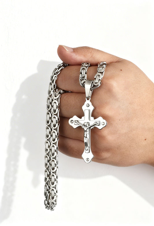 Men's New Cross Pendant Sweater Chain Accessory Handmade Necklace in Gold Plated