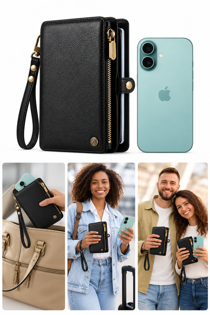 Travel Wallet PassportVault — Multi-Card Credit Card Holder - Premium Leather Texture Close-Up