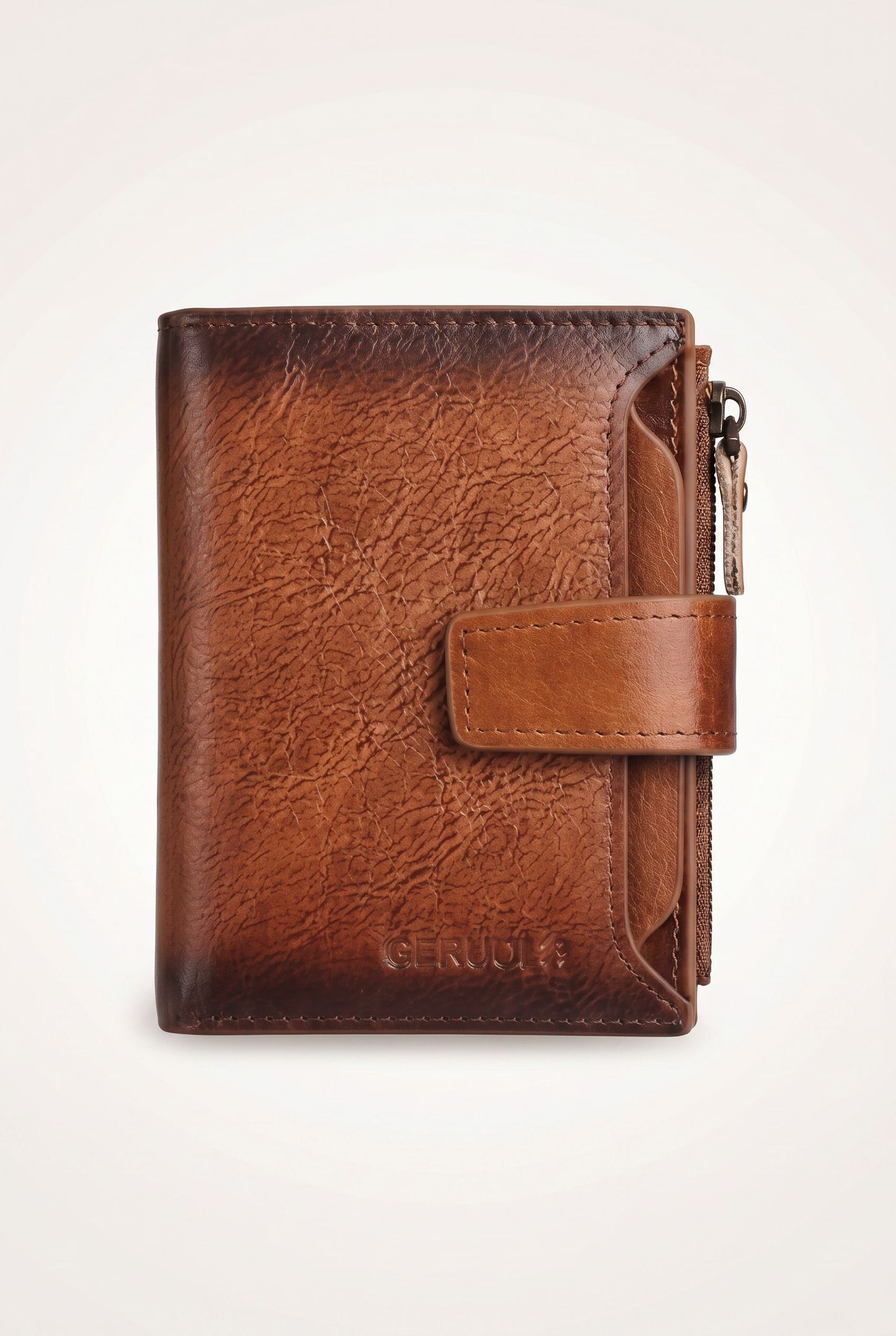 Elegant Tri-fold Leather Wallet with RFID Protection - Brown - Men's Wallet