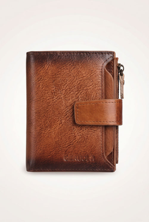 Elegant Tri-fold Leather Wallet with RFID Protection - Brown - Men's Wallet