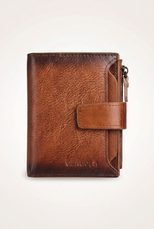 Elegant Tri-fold Leather Wallet with RFID Protection - Brown - Men's Wallet
