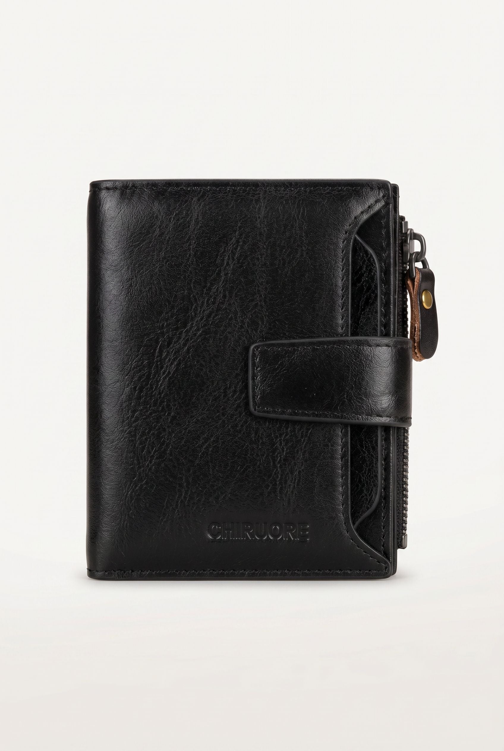 Elegant Tri-fold Leather Wallet with RFID Protection - Brown - Men's Wallet