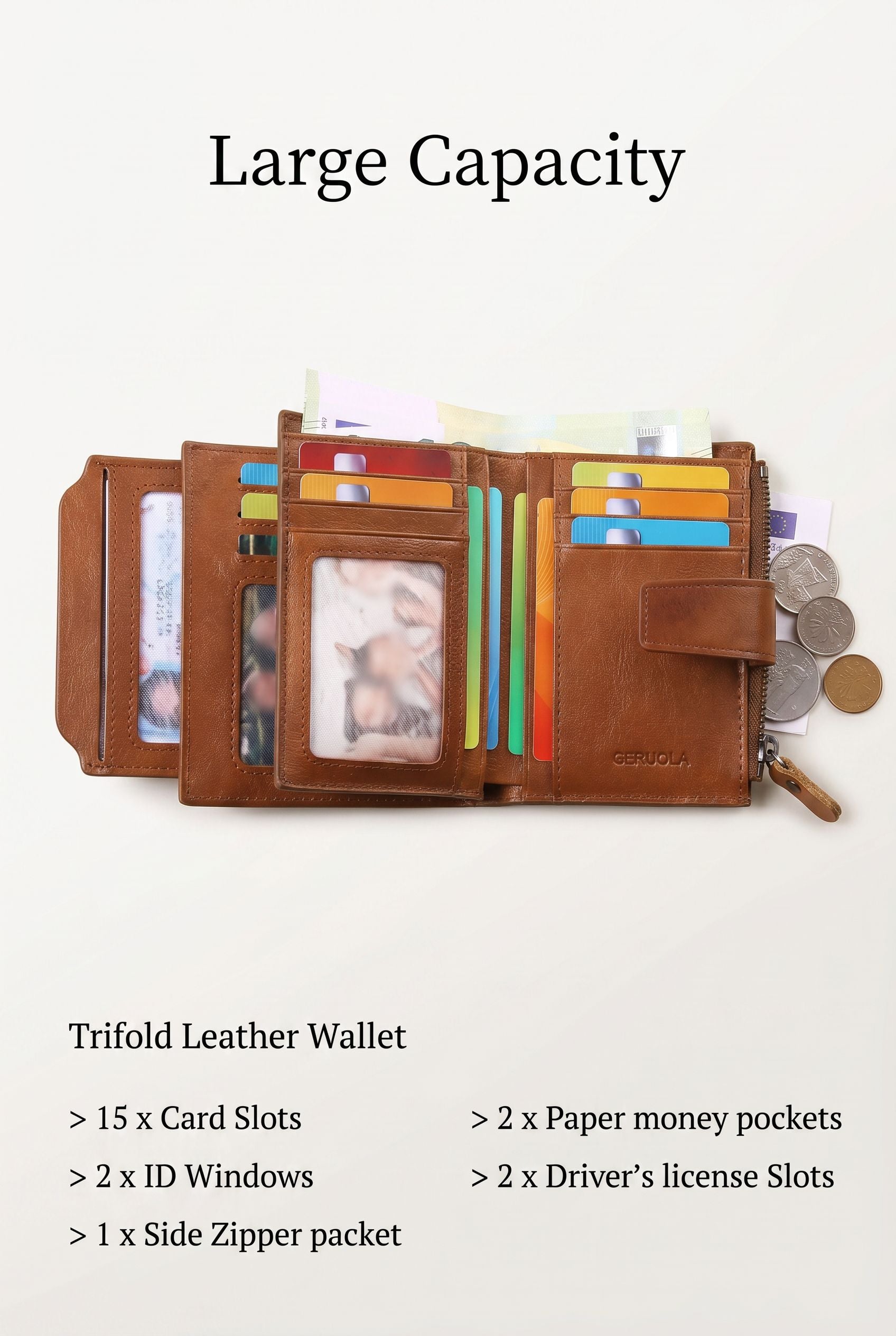 Elegant Tri-fold Leather Wallet with RFID Protection - Brown - Men's Wallet