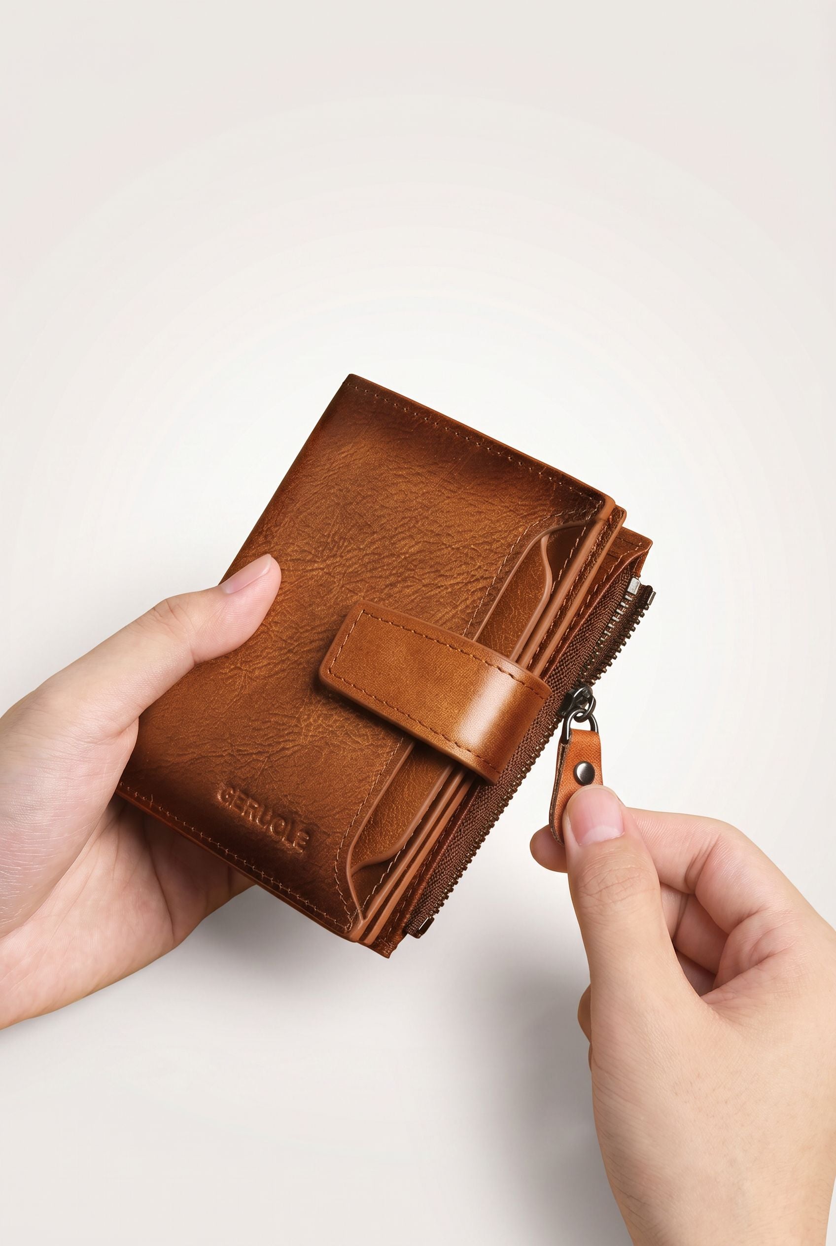 Elegant Tri-fold Leather Wallet with RFID Protection - Brown - Men's Wallet