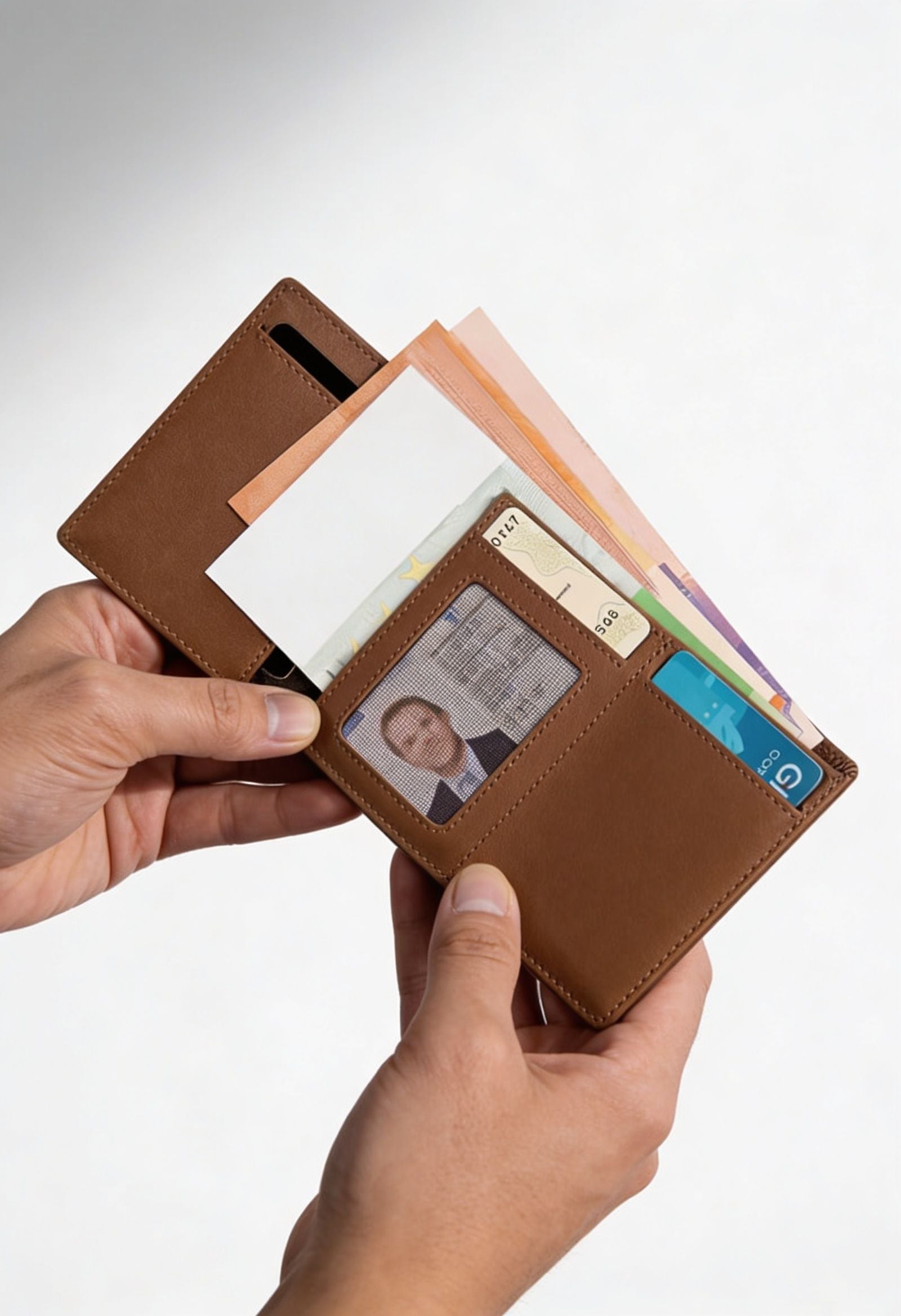Sleek Vintage Brown Wallet with Pop-up Card Holder - Premium Leather Texture Close-Up