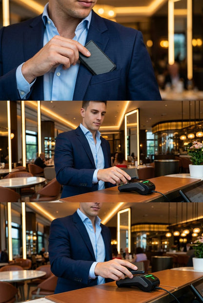 Sleek Vintage Brown Wallet with Pop-up Card Holder - RFID Blocking Technology Detail