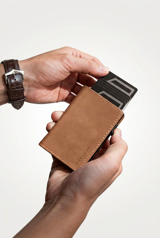 Sleek Vintage Brown Wallet with Pop-up Card Holder - Black - Men's Wallet