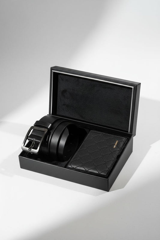 Belt Set DualBelt Classic — Casual Genuine Leather 2-Pack - Black - Men's Belt