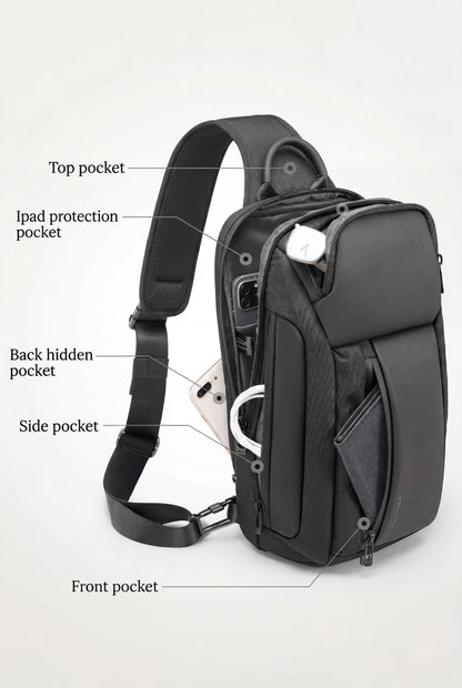 Menloft Crossbody UrbanVault Waterproof – men's bag detail view | Durable & Stylish