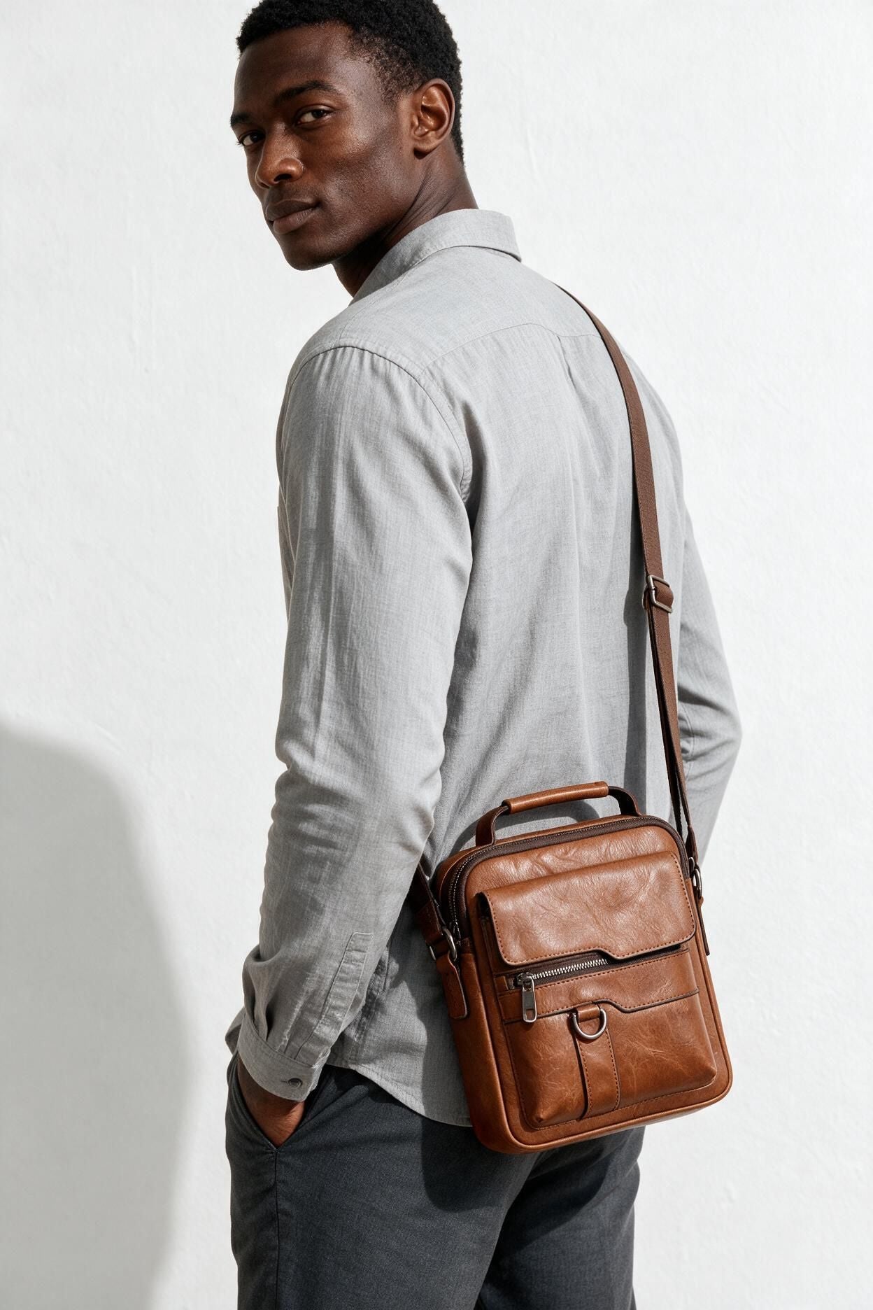 WEIXIER Men's Vintage Crossbody Bag - Timeless Elegance - Shoulder Bag Front View