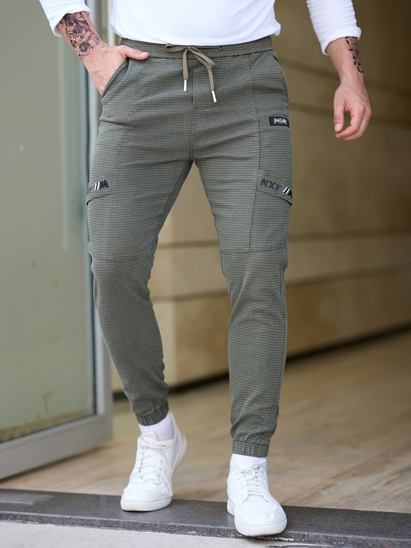 2024 Trendy Fashion Men'S Autumn Casual Pants, New Loose Fit Jogger Harem Sports Cargo Long Pants for with Small Checkered Design