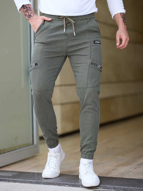 2024 Trendy Fashion Men'S Autumn Casual Pants, New Loose Fit Jogger Harem Sports Cargo Long Pants for with Small Checkered Design