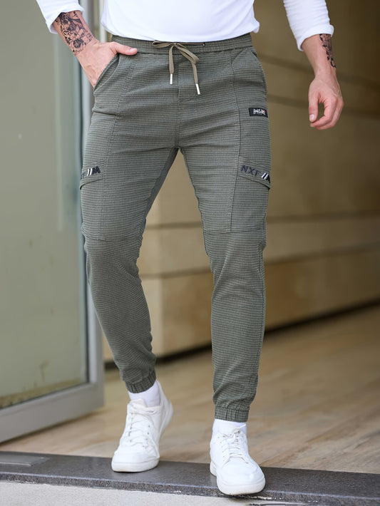 2024 Trendy Fashion Men'S Autumn Casual Pants, New Loose Fit Jogger Harem Sports Cargo Long Pants for with Small Checkered Design