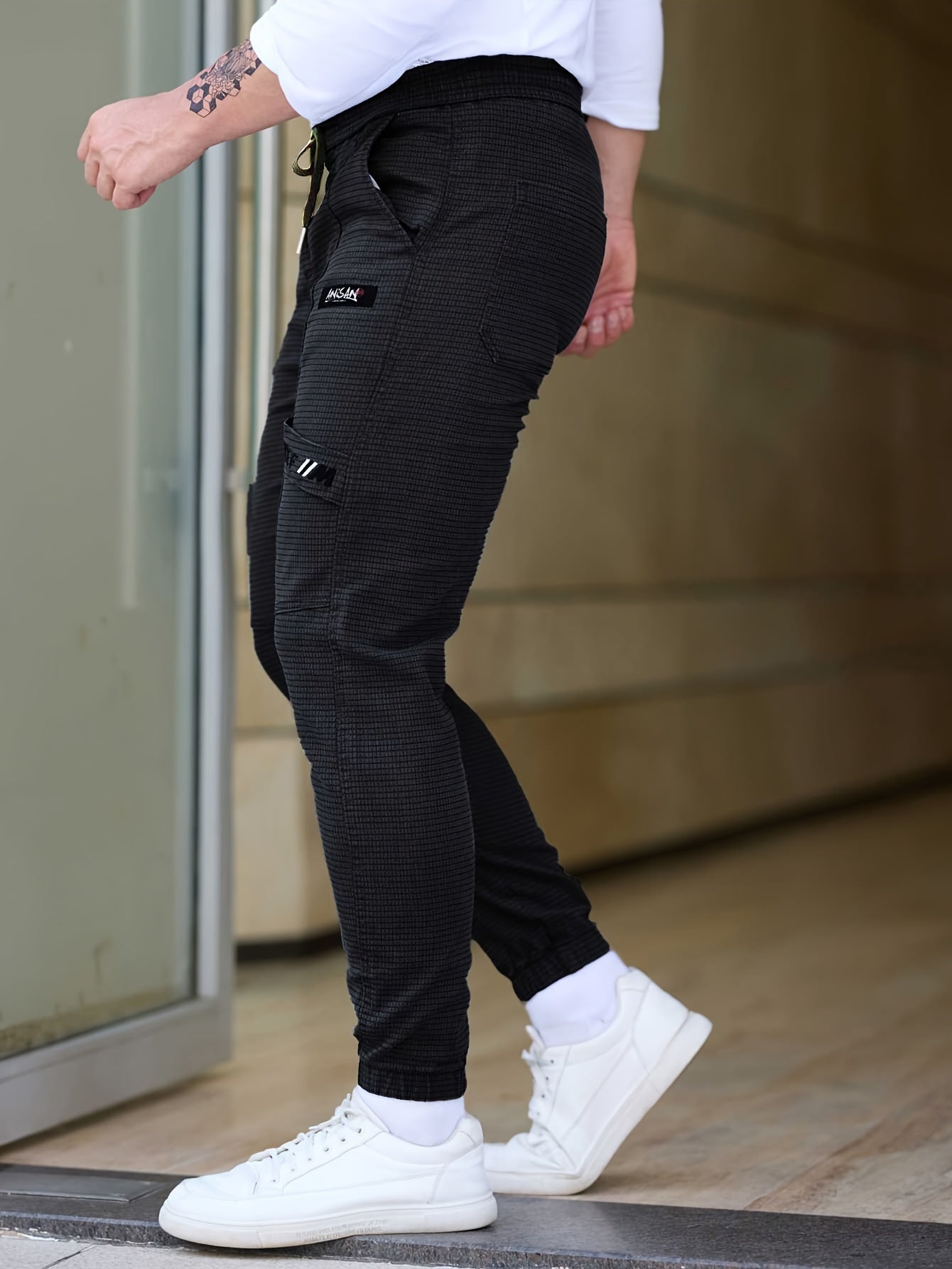 2024 Trendy Fashion Men'S Autumn Casual Pants, New Loose Fit Jogger Harem Sports Cargo Long Pants for with Small Checkered Design