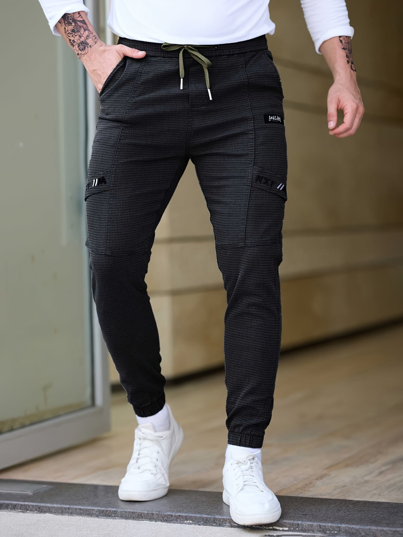 2024 Trendy Fashion Men'S Autumn Casual Pants, New Loose Fit Jogger Harem Sports Cargo Long Pants for with Small Checkered Design