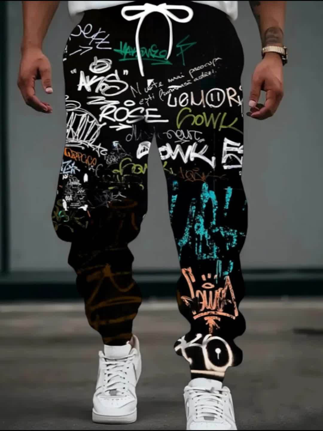 Men'S 3D Print Sports Pants with Drawstring And Pockets, Stylish Long Trousers