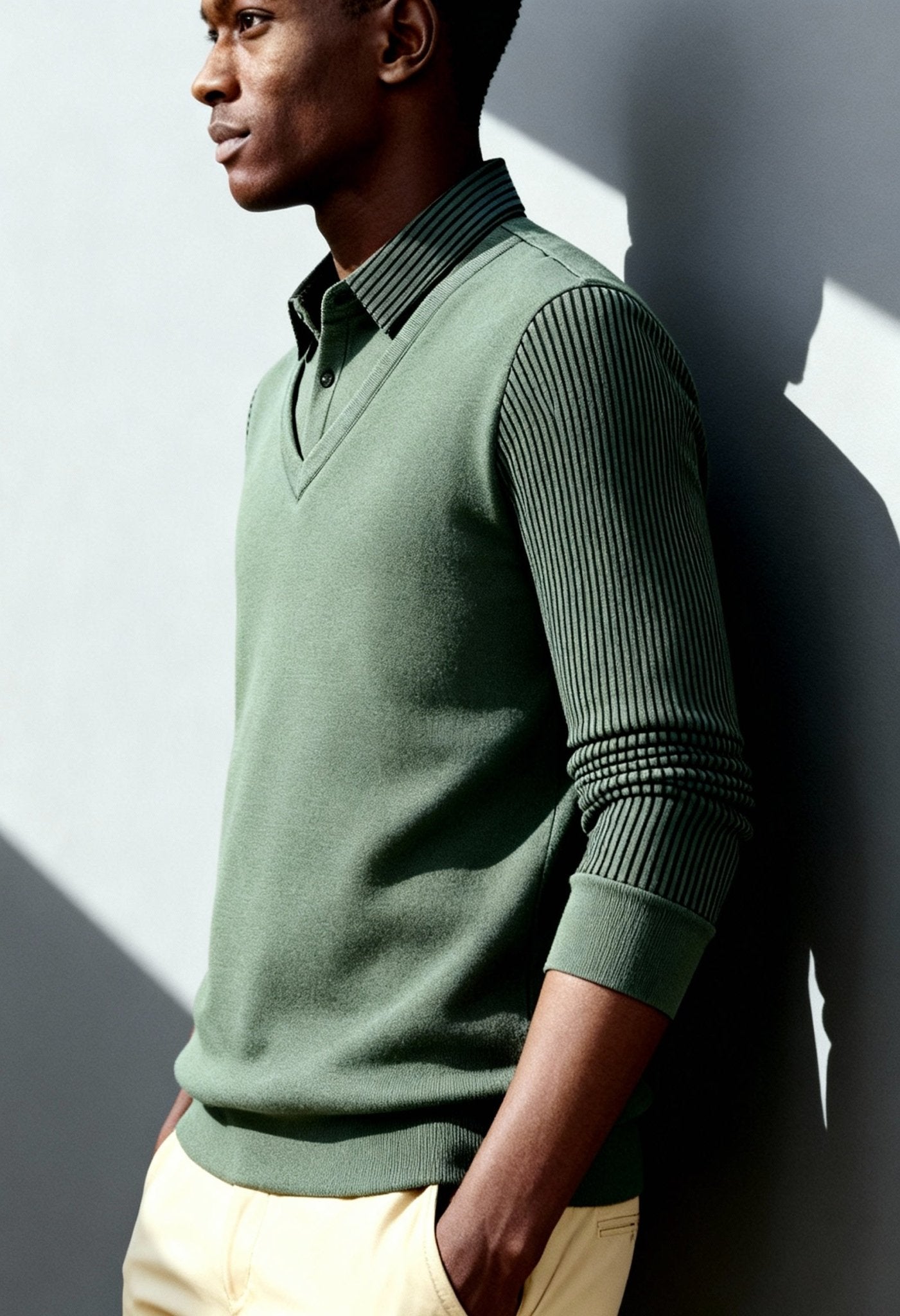 Elegant Men's Striped Lapel Polo Sweater - Menloft