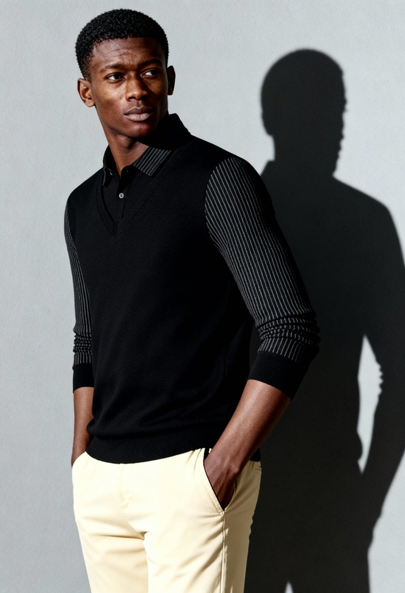 Elegant Men's Striped Lapel Polo Sweater - Menloft