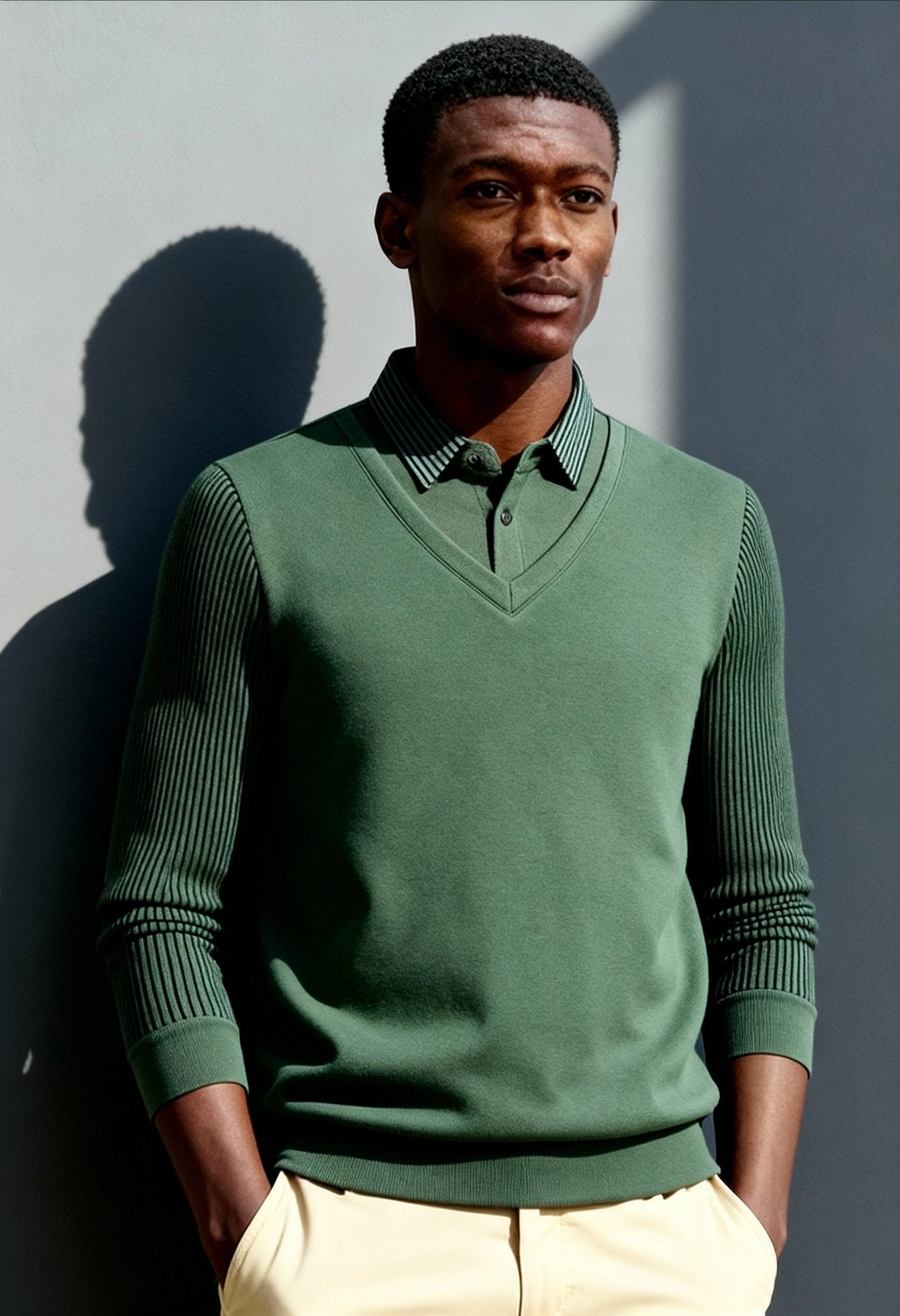 Elegant Men's Striped Lapel Polo Sweater - Menloft