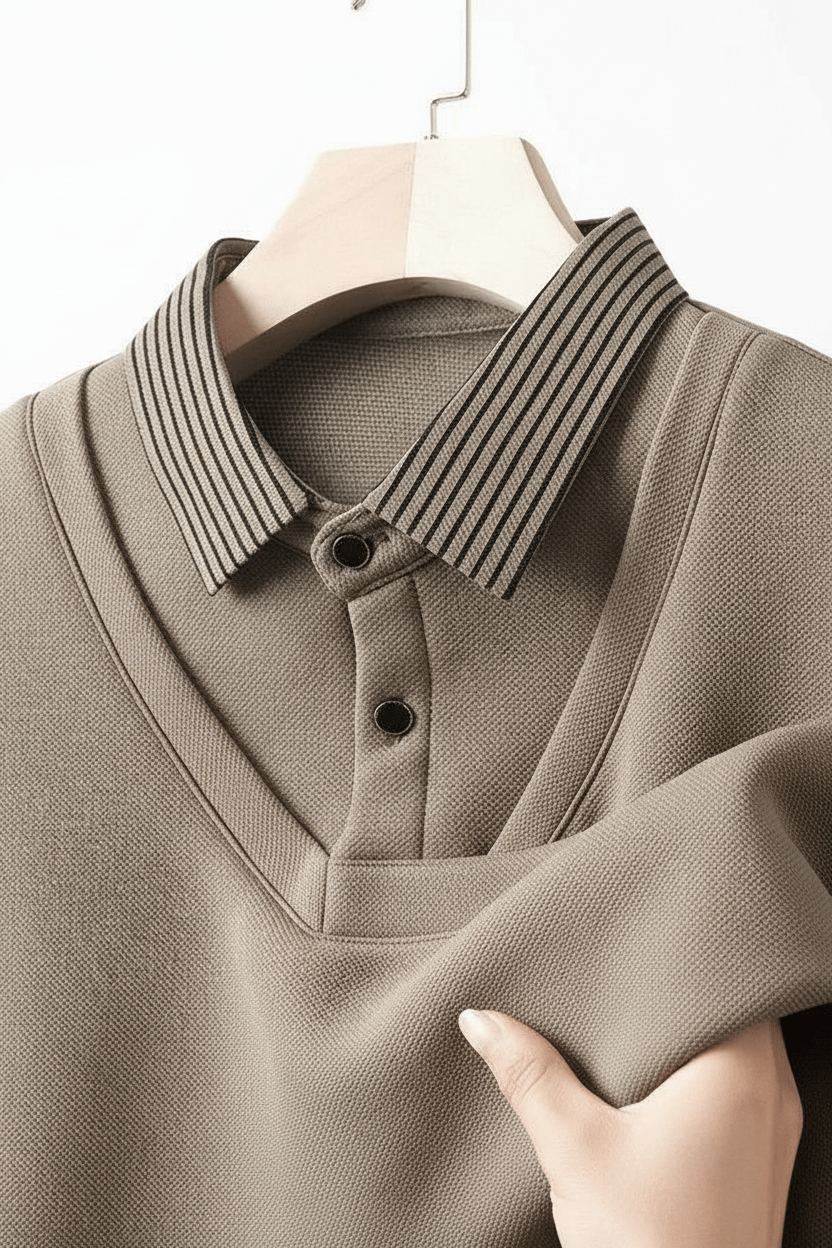 Elegant Men's Striped Lapel Polo Sweater - Menloft