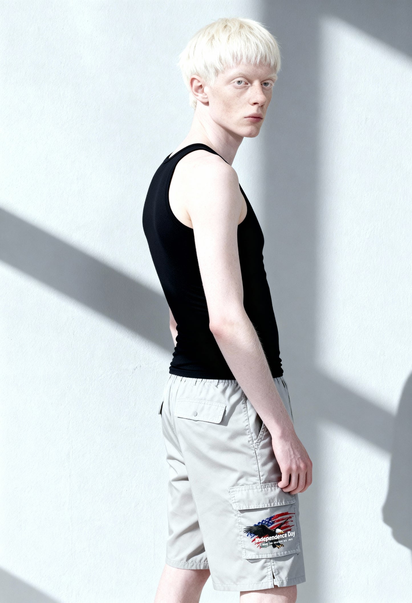 Men's Patriotic Cargo Shorts Set with Zipper Pockets