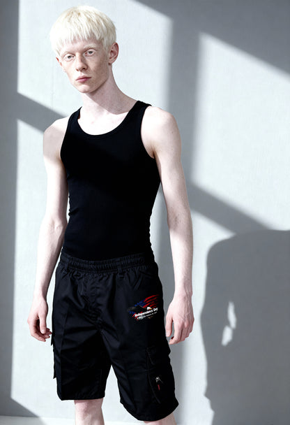 Men's Patriotic Cargo Shorts Set with Zipper Pockets