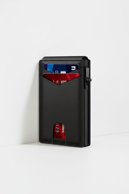 LASVAULT RFID Blocking Card Holder - Sleek Carbon Fiber Wallet - Men's Leather Wallet Gift Packaging