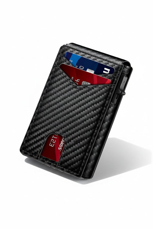 LASVAULT RFID Blocking Card Holder - Sleek Carbon Fiber Wallet - Black - Men's Wallet