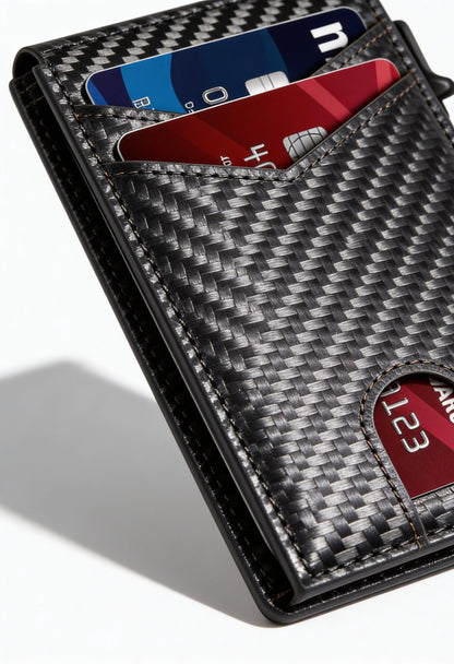LASVAULT RFID Blocking Card Holder - Sleek Carbon Fiber Wallet - RFID Blocking Technology Detail