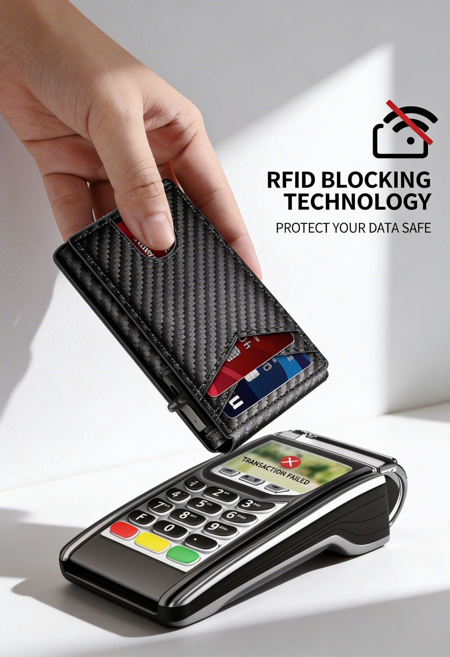 LASVAULT RFID Blocking Card Holder - Sleek Carbon Fiber Wallet - Card Slots and ID Window Detail