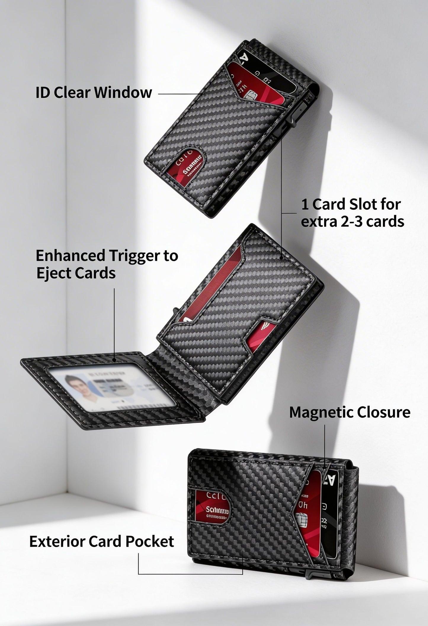 LASVAULT RFID Blocking Card Holder - Sleek Carbon Fiber Wallet - Premium Leather Texture Close-Up