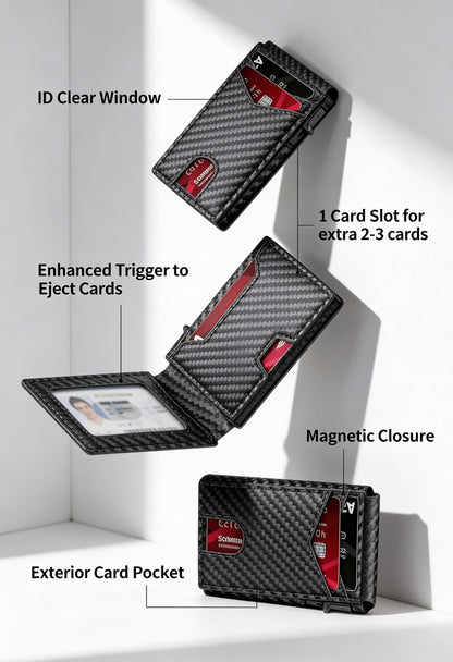LASVAULT RFID Blocking Card Holder - Sleek Carbon Fiber Wallet - Premium Leather Texture Close-Up