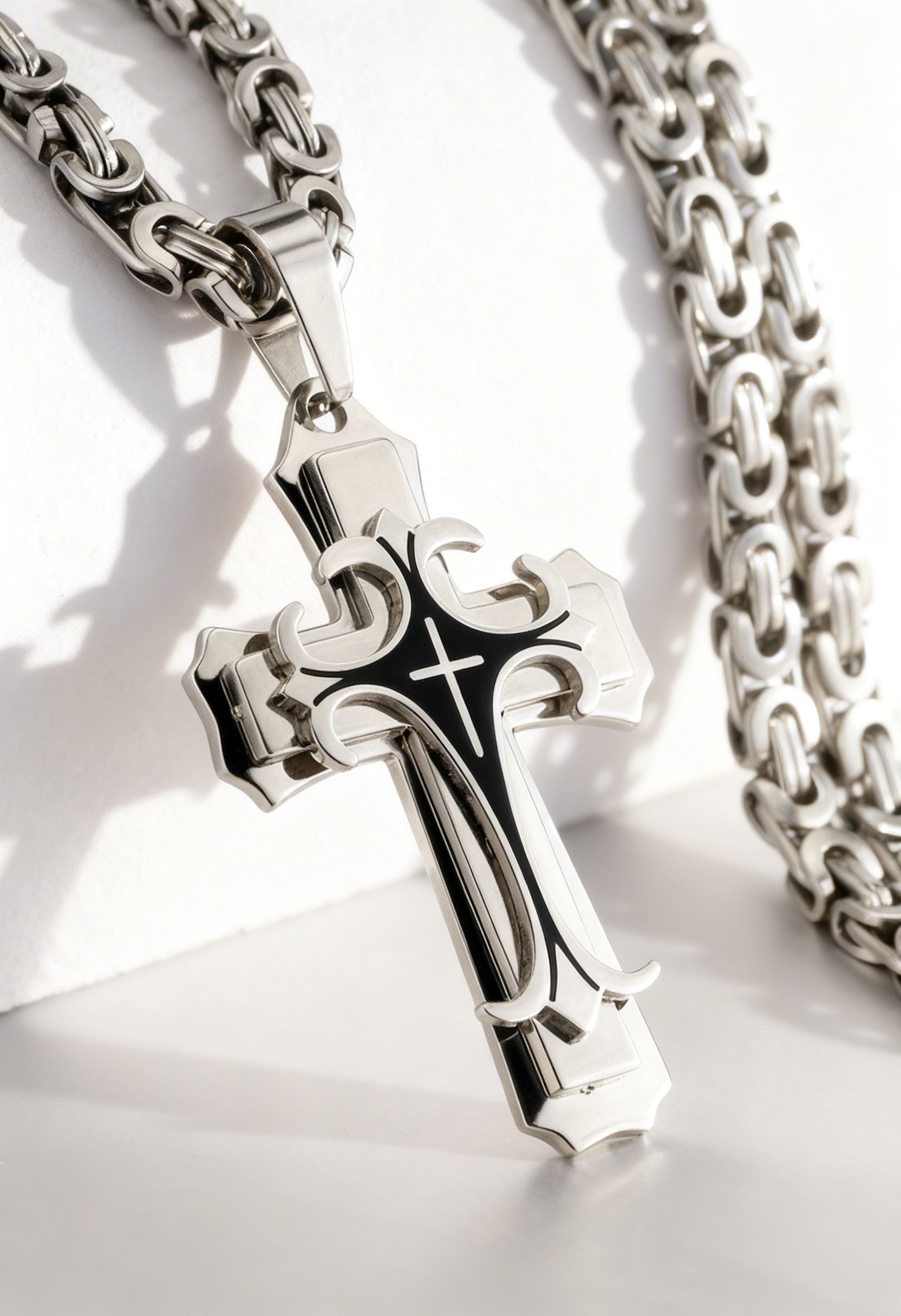 [Popular Choice] Stylish Men's Vintage Multilayer Cross Pendant Necklace - Handmade, Golden Black, Flat Design - Ideal Gift or Personal Accessory, Jewelry for Him,Valentine's Day