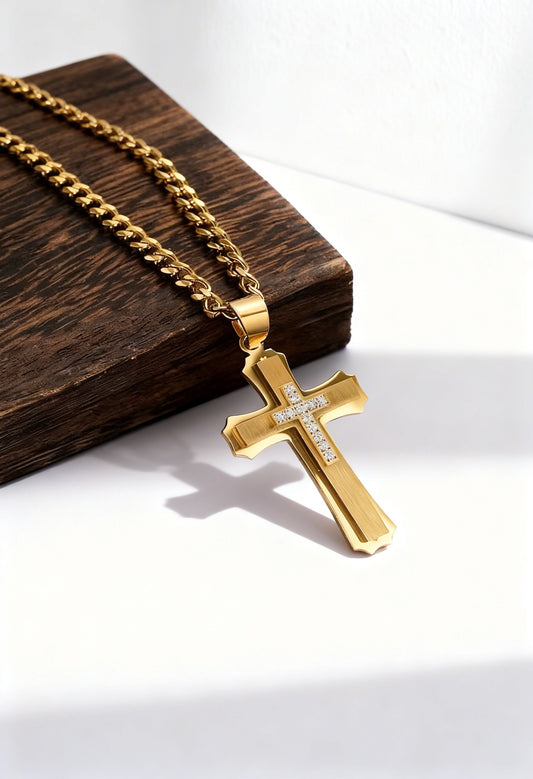 1pc of -Plated 316L 316L Stainless Steel Trendy Cross Pendant Necklace, Adorned with Cubic Synthetic Synthetic Zircon​​ - an Ideal Gift for Friends, Queue Gifts, Christmas Presents, New Year Gifts, New Year'S Day Gifts, Birthday Gifts