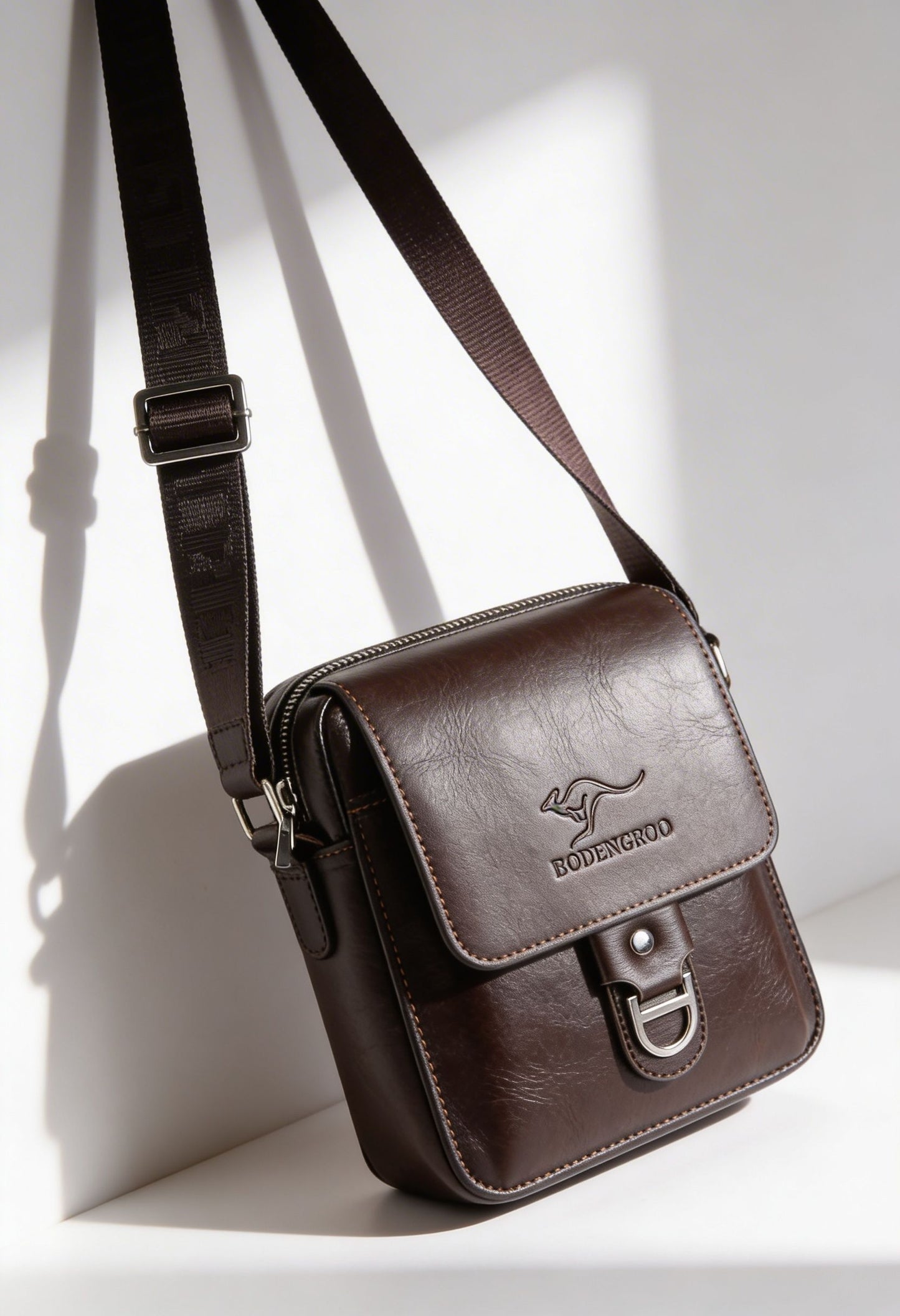 Elegant Microfiber Leather Men's Shoulder Bag - Adjustable Strap Detail