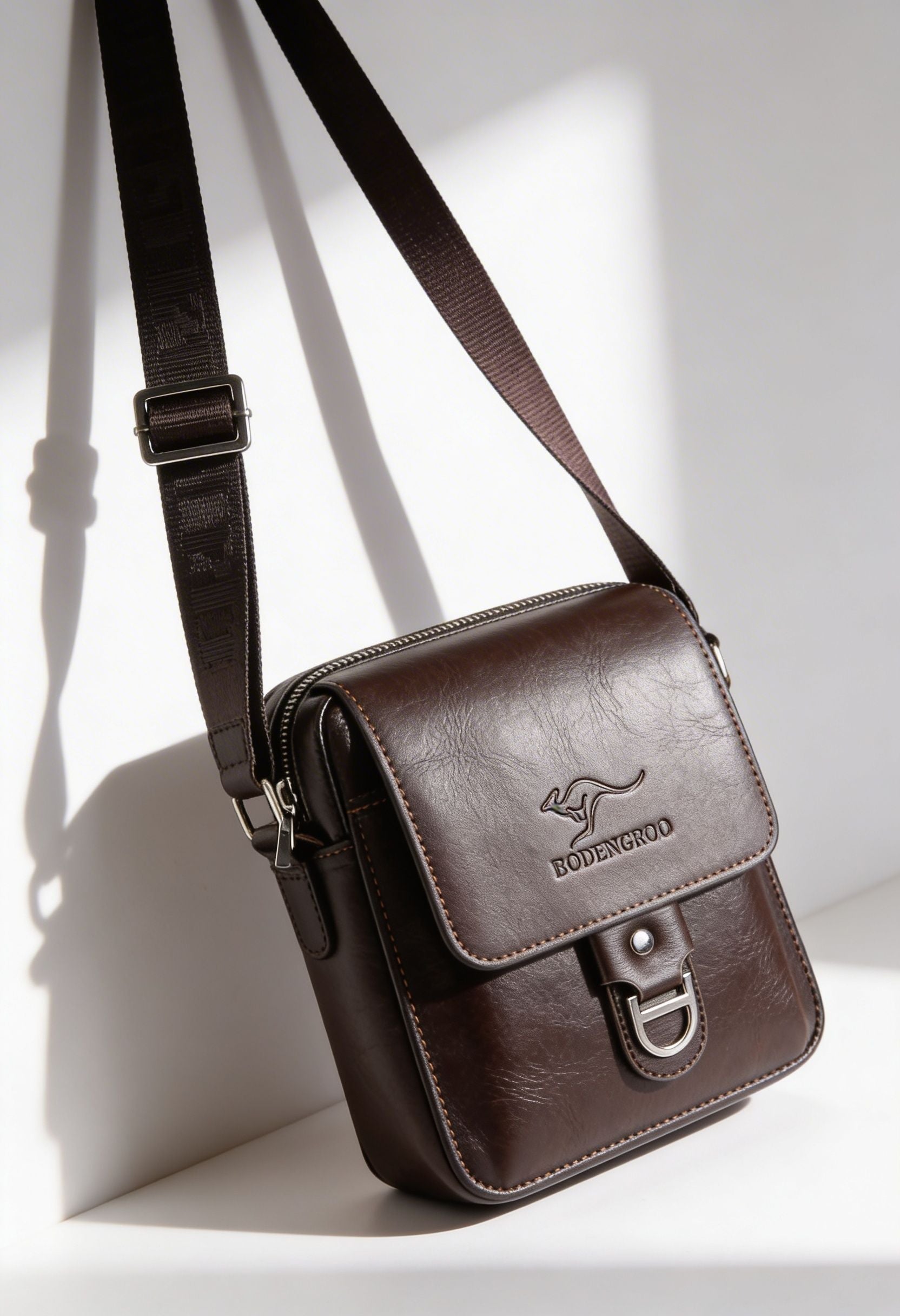 Elegant Microfiber Leather Men's Shoulder Bag - Adjustable Strap Detail