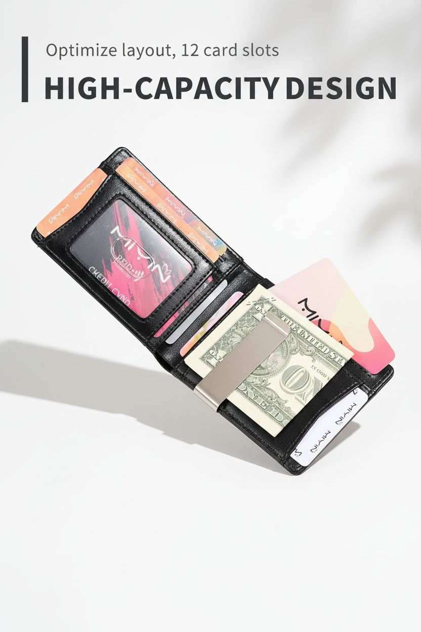 Slim Wallet CarbonShield — RFID Blocking Minimalist Design - Card Slots and ID Window Detail